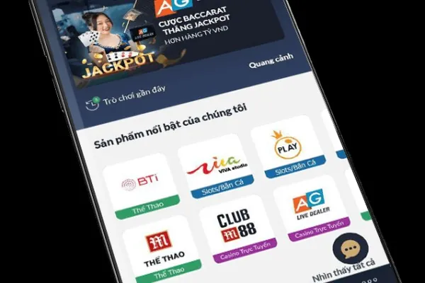 Giao diện ứng dụng Onebet Casino trên điện thoại di động hiển thị trò chơi sòng bạc trực tuyến